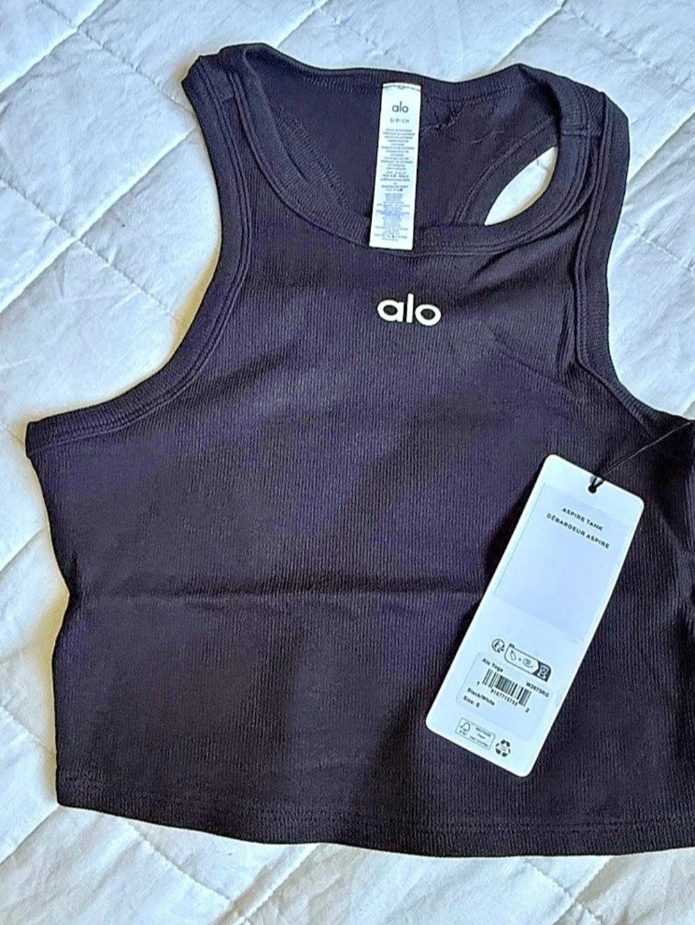 alo Yoga Aspire Ribbed Racerback Tank Black Small NWT